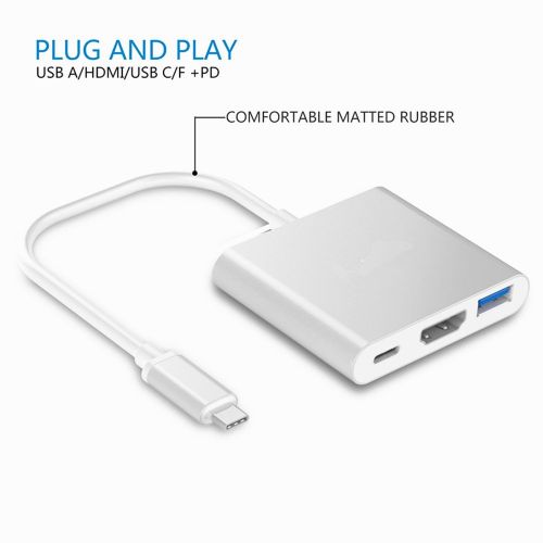  USB 3.1 Type-C to HDMI 4K Multiport Adapter,Yongfa HDMI 4K+USB 3.0+USB-C Converter Cable for MacBook, Chromebook Pixel Devices and More USB C Devices to HDTVProjector