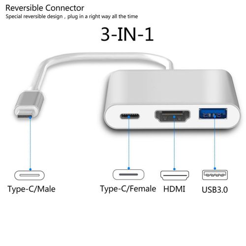  USB 3.1 Type-C to HDMI 4K Multiport Adapter,Yongfa HDMI 4K+USB 3.0+USB-C Converter Cable for MacBook, Chromebook Pixel Devices and More USB C Devices to HDTVProjector