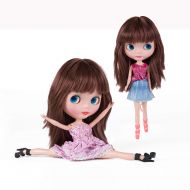 Yongqin Bjd Girl Doll Big Eyes 4 Color Changing,12 Inch Customized Dolls with Long Wigs Clothes Set,Compatible with Blythe ICY Dolly