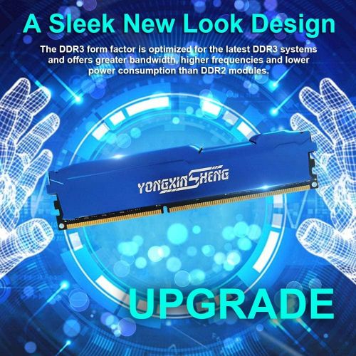 Yongxinsheng DDR3 8GBx2 (16GB kit) 1600MHz PC3-12800 CL11 240Pins 1.5V Non-ECC Unbuffered UDIMM Desktop Memory RAM (Blue)