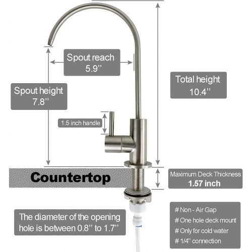  YooGyy RO Drinking Water SUS304 Stainless Steel Faucet for RO Reverse Osmosis & Filter with Brushed Nickel Finish (YooGyy-1001-D)