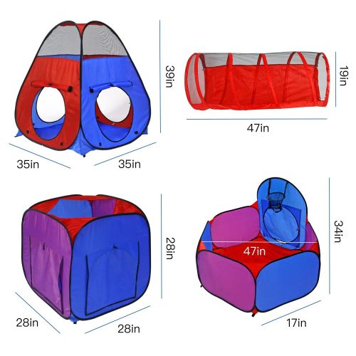  Yoobe 5pc Pop up Play Tent and Tunnels Toy Indoor & Outdoor Child Tent with Ball Pit Playhouse