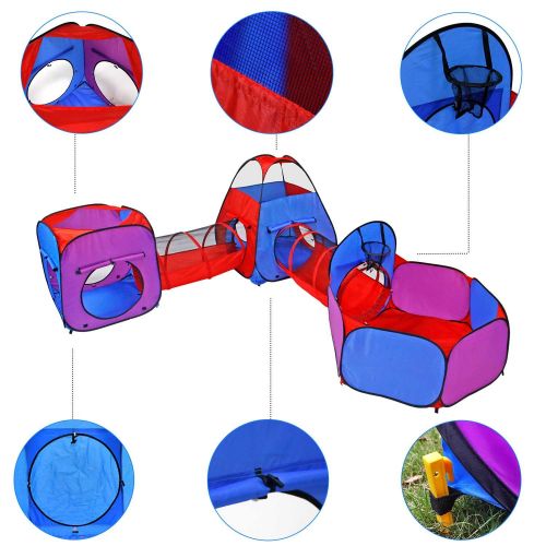  Yoobe 5pc Pop up Play Tent and Tunnels Toy Indoor & Outdoor Child Tent with Ball Pit Playhouse