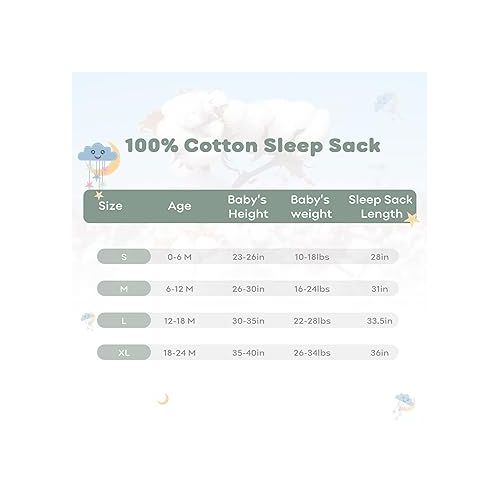  Yoofoss Baby Sleep Sack 6-12 Months Wearable Blanket for Babies 100% Cotton 2-Way Zipper TOG 0.5 Toddler Sleeping Sack 3 Pack, Soft Lightweight Sleep Sacks