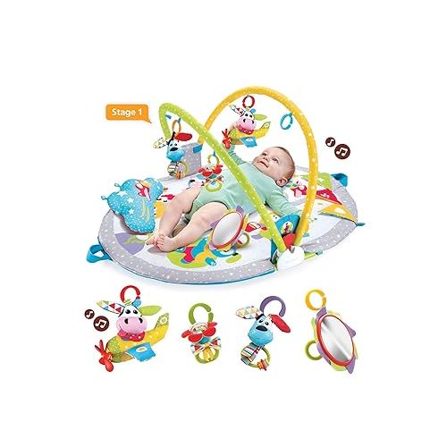  Yookidoo Baby Gym Lay to Sit-Up Playmat. 3-in-1 Newborns Activity Center with Tummy Time Toys, Pillow & Infant Miror. 0-12 Month