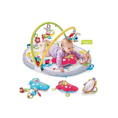  Yookidoo Baby Gym Lay to Sit-Up Playmat. 3-in-1 Newborns Activity Center with Tummy Time Toys, Pillow & Infant Miror. 0-12 Month