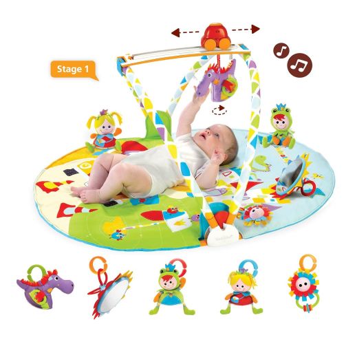  Yookidoo Baby Gym and Play Mat - 3 Stage Accessory Gym with Motorized Robot Track - 20 Development Activities - Age 0-12 Months