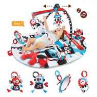 [아마존 핫딜] [아마존핫딜]Yookidoo Baby Gym and Play Mat - 3 Stage Accessory Gym with Motorized Robot Track - 20 Development Activities - Age 0-12 Months