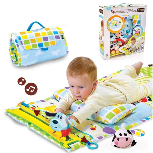  [아마존베스트]Baby Tummy Time Mat by Yookidoo. Newborn Musical Playmat & Outdoor Gym. Pillow, Teething...