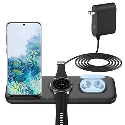  Yootech 3 in 1 Fast Wireless Charger for Samsung Devices, 22.5W Max Wireless Charging Station for Samsung Galaxy Watch 4 Classic/3/Active2/1,Gear S4/S3/Sport,Galaxy Buds 2/Pro/Live