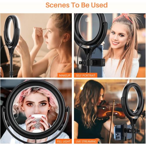  [아마존베스트]Selfie Ring Light with Adjustable Phone Holder&Stable Disc Base,Yoozon Dimmable Led RingLight with 3 Light Modes&10 Brightness for YouTube,Zoom Call Meeting,Video Conference,Makeup
