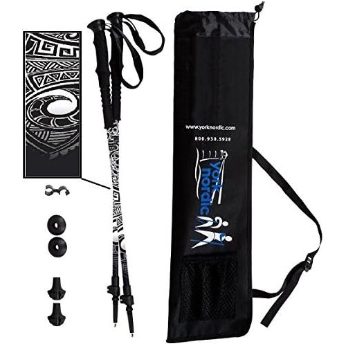  York Nordic 2 Piece Adjustable Trekking/Walking Poles - Lightweight - 6 Color Options - Choice of Grips - 2 Poles, Tips & Bag