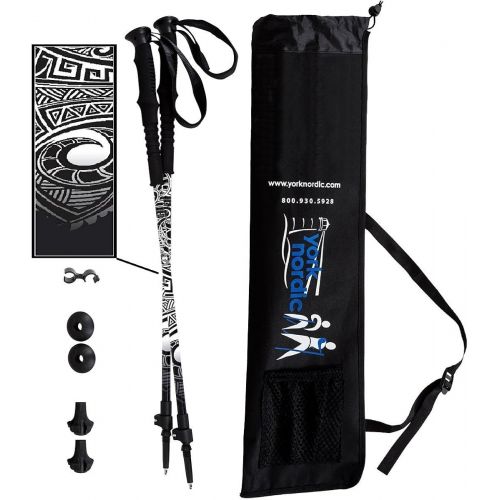  York Nordic 2 Piece Adjustable Trekking/Walking Poles - Lightweight - 6 Color Options - Choice of Grips - 2 Poles, Tips & Bag