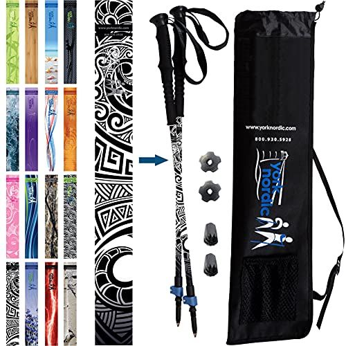  York Nordic 2 Piece Adjustable Trekking/Walking Poles - Lightweight - 6 Color Options - Choice of Grips - 2 Poles, Tips & Bag