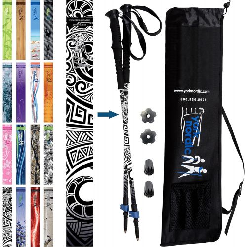  York Nordic 2 Piece Adjustable Trekking/Walking Poles - Lightweight - 6 Color Options - Choice of Grips - 2 Poles, Tips & Bag