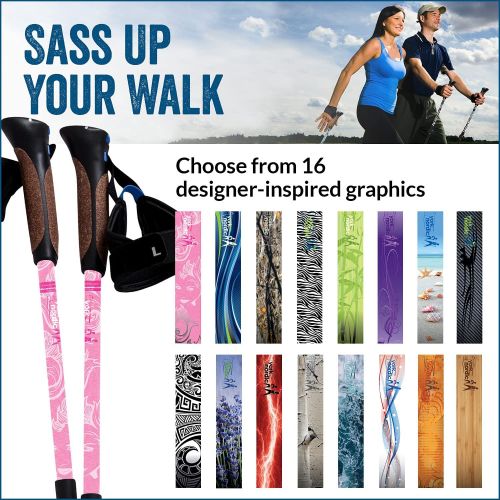  York Nordic Blue Breeze Design Hiking & Walking Poles - Lightweight, Adjustable, and Collapsible - w/flip Locks, Detachable feet and Travel Bag - Pair