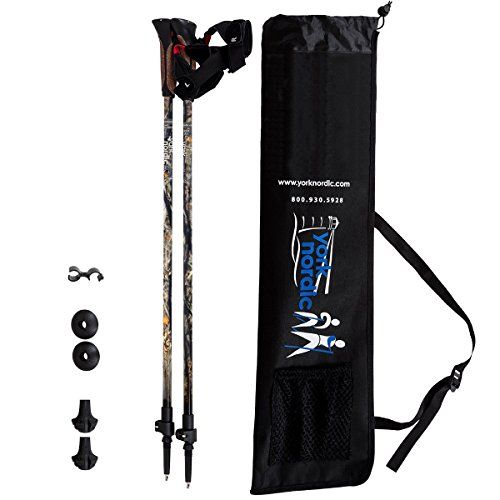  York Nordic 2 Piece Adjustable Trekking/Walking Poles - Lightweight - 6 Color Options - Choice of Grips - 2 Poles, Tips & Bag