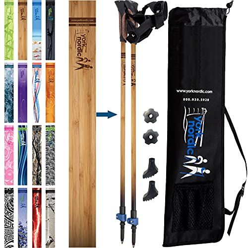  York Nordic 2 Piece Adjustable Trekking/Walking Poles - Lightweight - 6 Color Options - Choice of Grips - 2 Poles, Tips & Bag