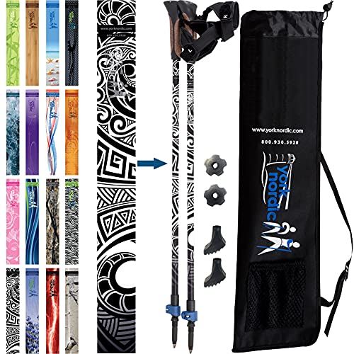  York Nordic 2 Piece Adjustable Trekking/Walking Poles - Lightweight - 6 Color Options - Choice of Grips - 2 Poles, Tips & Bag