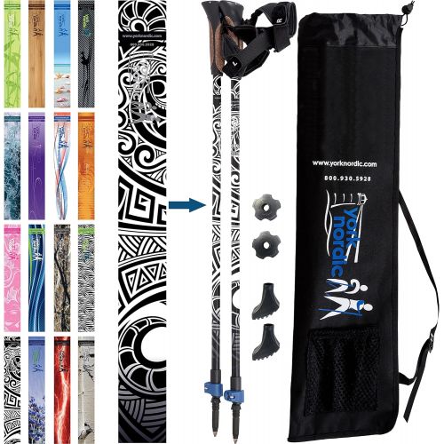  York Nordic 2 Piece Adjustable Trekking/Walking Poles - Lightweight - 6 Color Options - Choice of Grips - 2 Poles, Tips & Bag