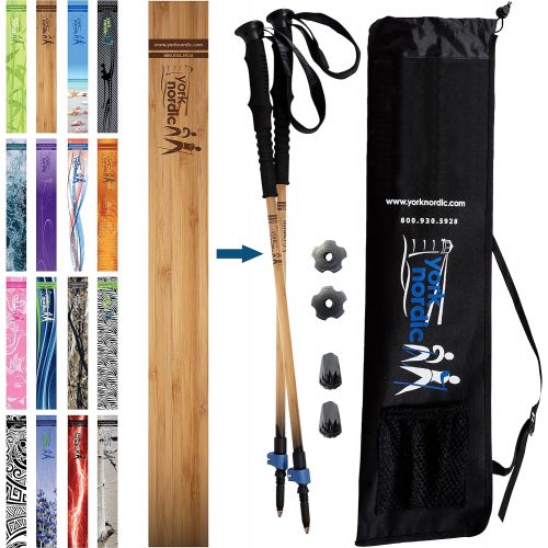  York Nordic 2 Piece Adjustable Trekking/Walking Poles - Lightweight - 6 Color Options - Choice of Grips - 2 Poles, Tips & Bag