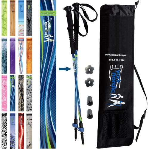  York Nordic Blue Breeze Hiking & Walking Poles w/flip Locks, Detachable feet Travel Bag - Pair