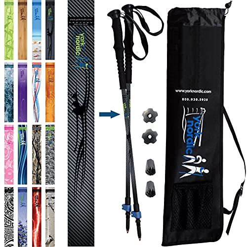  York Nordic 2 Piece Adjustable Trekking/Walking Poles - Lightweight - 6 Color Options - Choice of Grips - 2 Poles, Tips & Bag