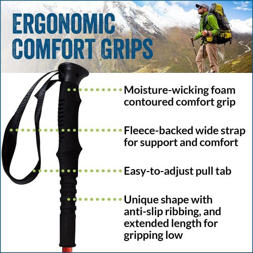  York Nordic Red Burner Design Hiking & Walking Poles - Lightweight, Adjustable, and Collapsible - 2 Pack - Adjustable Pair w/flip Locks, Detachable feet and Travel Bag