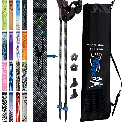  York Nordic 2 Piece Adjustable Trekking/Walking Poles - Lightweight - 6 Color Options - Choice of Grips - 2 Poles, Tips & Bag