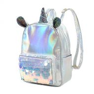 Yorki Sequins Unicorn Gift Backpack for Girls Magic Sequins Travel Back Bags Silver Cute Schoolbag