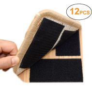 Yorwe Rug Anchors Carpet Hook and Loop Non-slip Mat Anti-skid Stickers Rectangle (12PCS, Black)