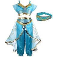 Yosbabe Princess Jasmine Costume for Girls Arabian Princess Jasmine Dress up Cosplay Costumes Halloween Party Fancy Dress for Kids