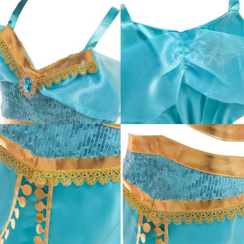  Yosbabe Princess Jasmine Costume for Girls Arabian Princess Jasmine Dress up Cosplay Costumes Halloween Party Fancy Dress for Kids