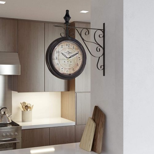  Yosemite Home Decor CLKA1B359 Double Sided Iron Wall Clock Multi