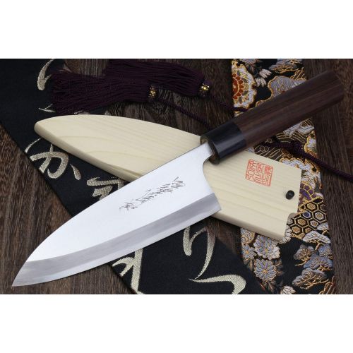  Yoshihiro Left Handed Kasumi White Steel Deba Fish Fillet Knife (6.5 (165mm), Shitan Handle)