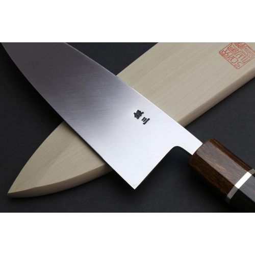  Yoshihiro Mizu Yaki Ginsanko Mirror-Finished High Carbon Stain Resistant Deba Fish Fillet Knife Ebony Handle with Silver Ring (7 (180mm))