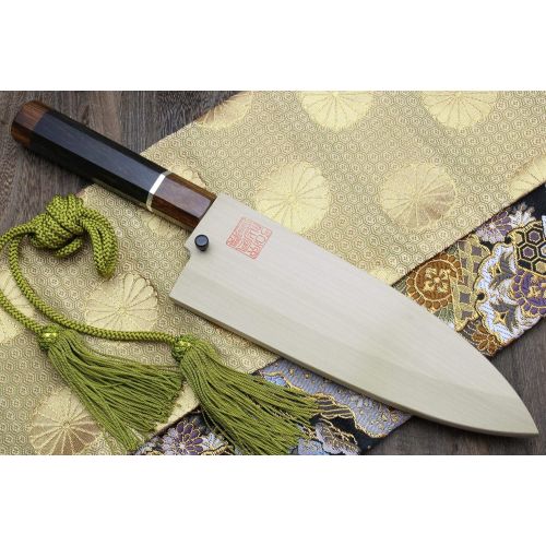  Yoshihiro Mizu Yaki Ginsanko Mirror-Finished High Carbon Stain Resistant Deba Fish Fillet Knife Ebony Handle with Silver Ring (7 (180mm))