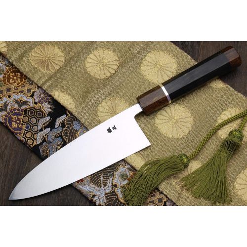  Yoshihiro Mizu Yaki Ginsanko Mirror-Finished High Carbon Stain Resistant Deba Fish Fillet Knife Ebony Handle with Silver Ring (7 (180mm))