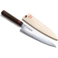 Yoshihiro VG-10 46 Layers Hammered Damascus Gyuto Japanese Chefs Knife (Octagonal Shitan Rosewood Handle) (7 (180mm))