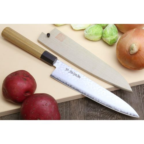  Yoshihiro VG-10 46 Layers Hammered Damascus Gyuto Japanese Chefs Knife (Octagonal Ambrosia Handle) (7 (180mm))