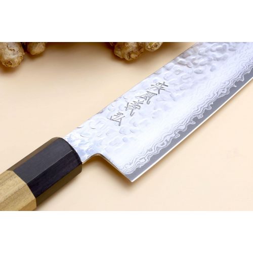  Yoshihiro VG-10 46 Layers Hammered Damascus Gyuto Japanese Chefs Knife (Octagonal Ambrosia Handle) (7 (180mm))