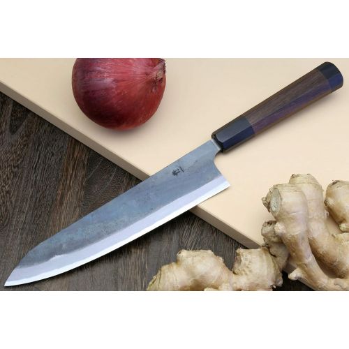  Yoshihiro Mizu Yaki Blue High Carbon Steel #1 Black Forged Gyuto Japanese Chef Knife Shitan Handle (7 (180mm) & No Saya)