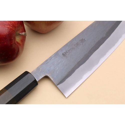  Yoshihiro Kurouchi Black-Forged Blue Steel Stainless Clad Santoku Chefs Knife and Petty Utility Knife (Santoku 165mm / Petty 135mm & No Saya)