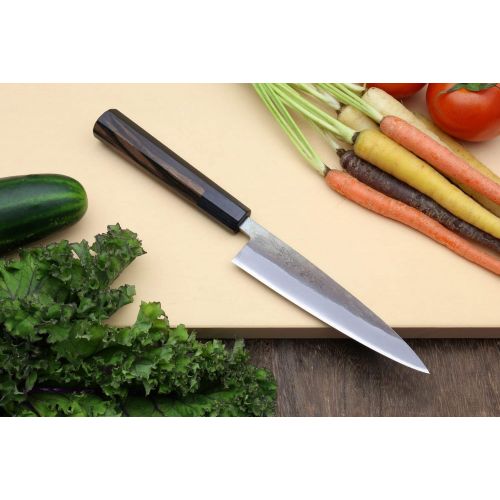  Yoshihiro Kurouchi Black-Forged Blue Steel Stainless Clad Santoku Chefs Knife and Petty Utility Knife (Santoku 165mm / Petty 135mm & No Saya)