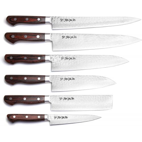  YOSHIHIRO- Hammered Damascus Chef Knife 6PC SET - MADE IN JAPAN