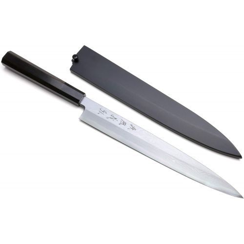  Yoshihiro High Carbon Blue Steel #1 Suminagashi Yanagi Sashimi Japanese Chef’s Knife with Ebony Handle