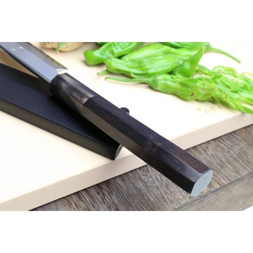  Yoshihiro High Carbon Blue Steel #1 Suminagashi Yanagi Sashimi Japanese Chef’s Knife with Ebony Handle