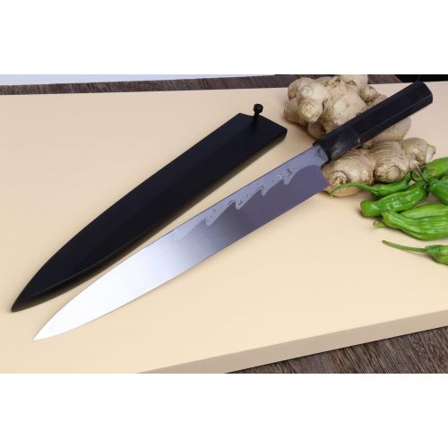  Yoshihiro High Carbon Blue Steel #1 Suminagashi Yanagi Sashimi Japanese Chef’s Knife with Ebony Handle