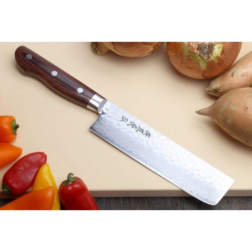  Yoshihiro VG-10 16 Layer Hammered Damascus Stainless Steel Nakiri Vegetable Knife (6.5 (165mm))