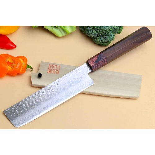  Yoshihiro NSW 46 Layers Hammered Damascus Usuba Vegetable Chef knife 6.3 IN (160mm) Shitan Rosewood Handle with Saya Cover